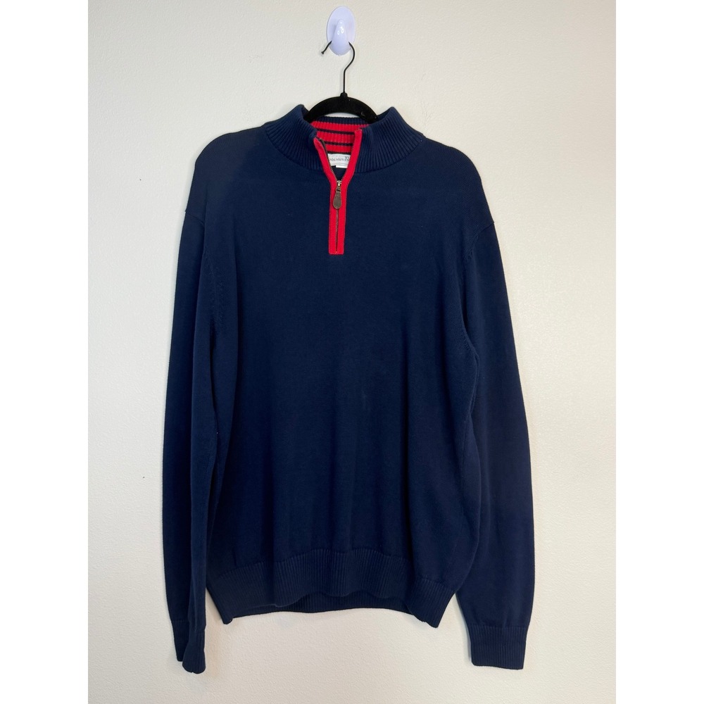 Maus & Hoffman Men's Navy Blue 100% Pima Cotton Quarter Zip‎ Sweater Large